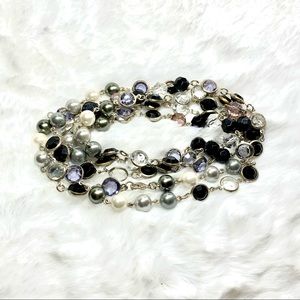 vintage faux pearl and gem long necklace 60”
